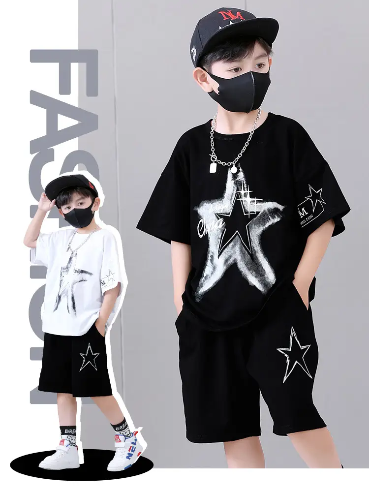 Boys 2-Piece Star Print Summer Suit White Black — feature 1