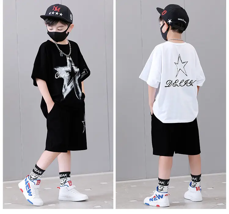 Boys 2-Piece Star Print Summer Suit White Black — feature 10