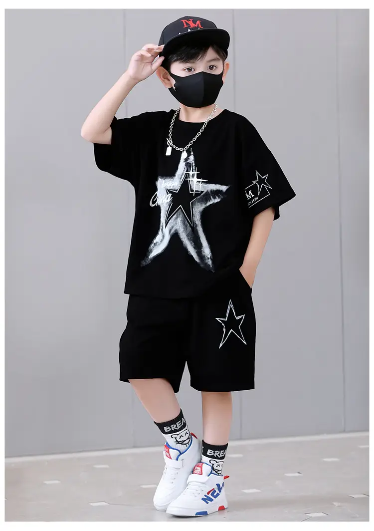 Boys 2-Piece Star Print Summer Suit White Black — feature 11