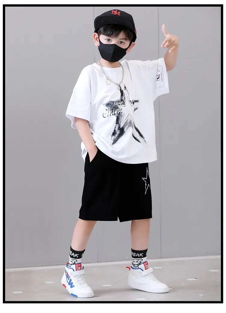 Boys 2-Piece Star Print Summer Suit White Black — feature 12