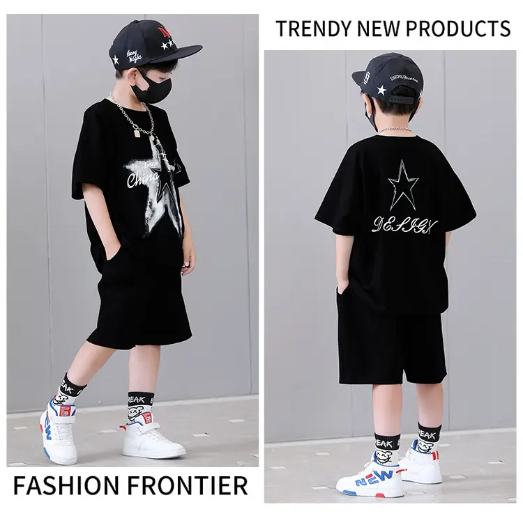 Boys 2-Piece Star Print Summer Suit White Black — feature 13