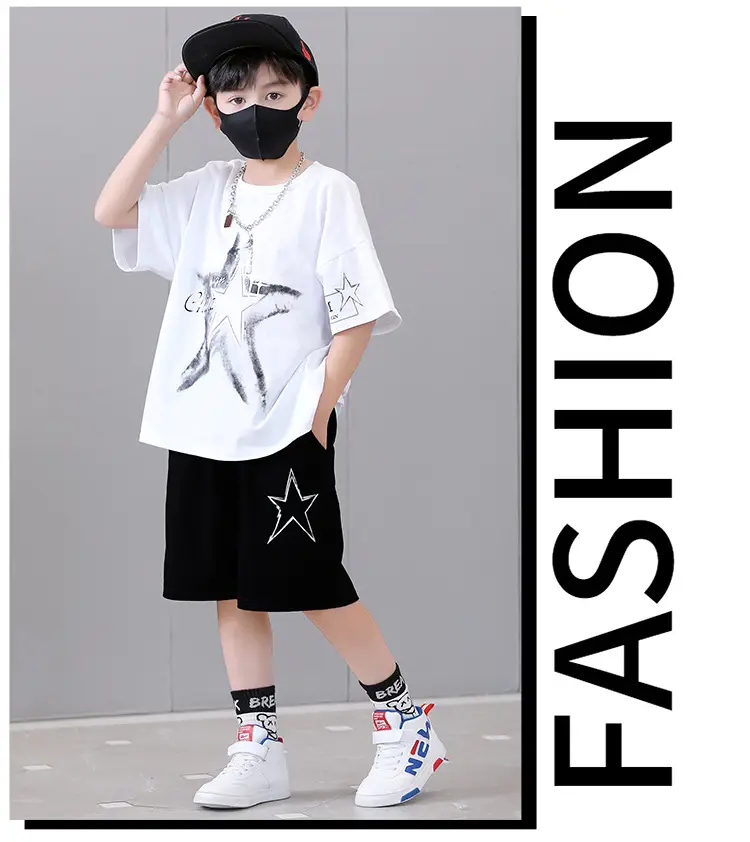 Boys 2-Piece Star Print Summer Suit White Black — feature 14