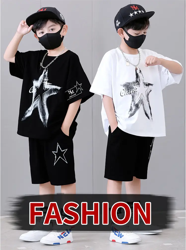 Boys 2-Piece Star Print Summer Suit White Black — feature 2