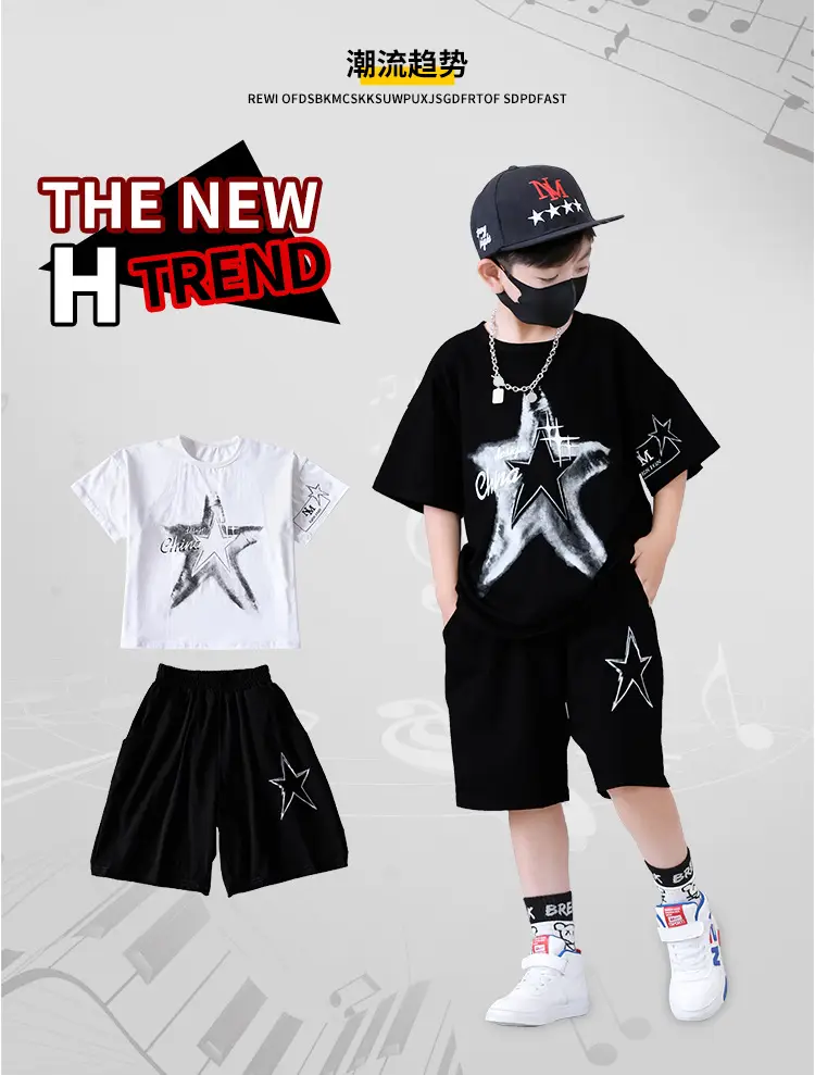 Boys 2-Piece Star Print Summer Suit White Black — feature 3