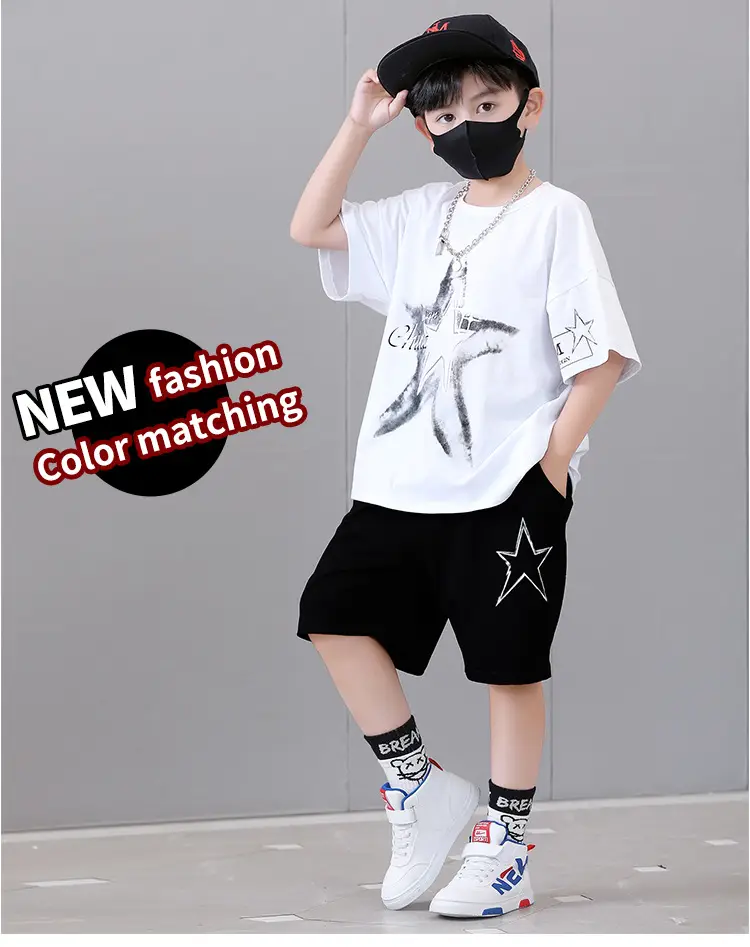 Boys 2-Piece Star Print Summer Suit White Black — feature 4