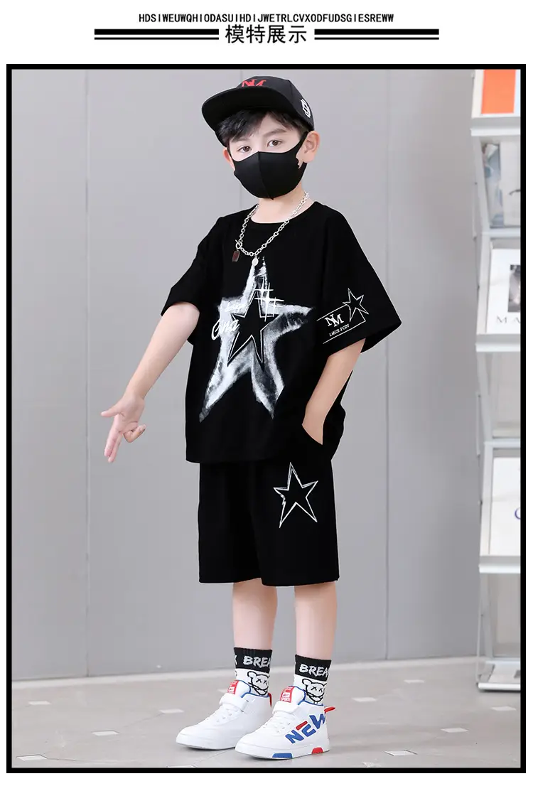 Boys 2-Piece Star Print Summer Suit White Black — feature 7