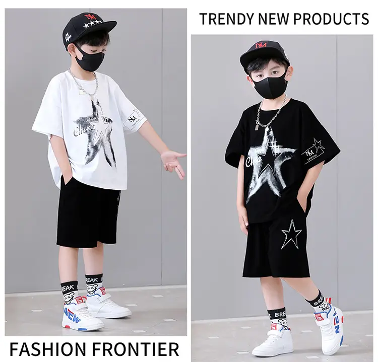 Boys 2-Piece Star Print Summer Suit White Black — feature 8