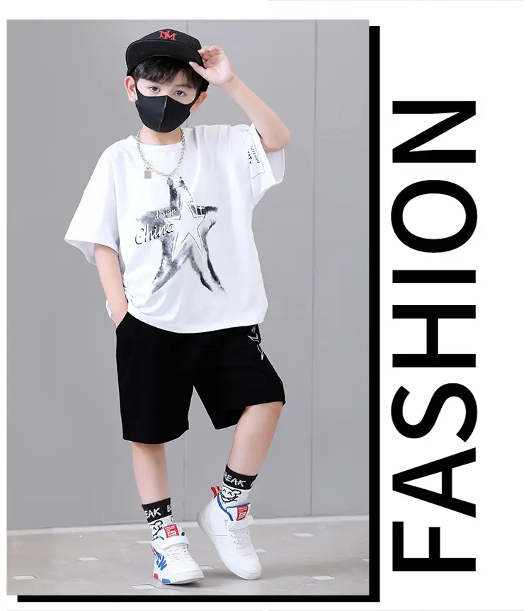 Boys 2-Piece Star Print Summer Suit White Black — feature 9