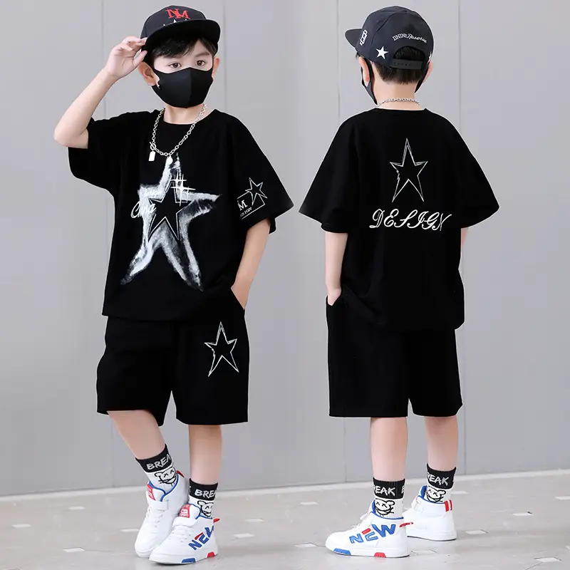 Boys 2-Piece Star Print Summer Suit White Black - Image 2