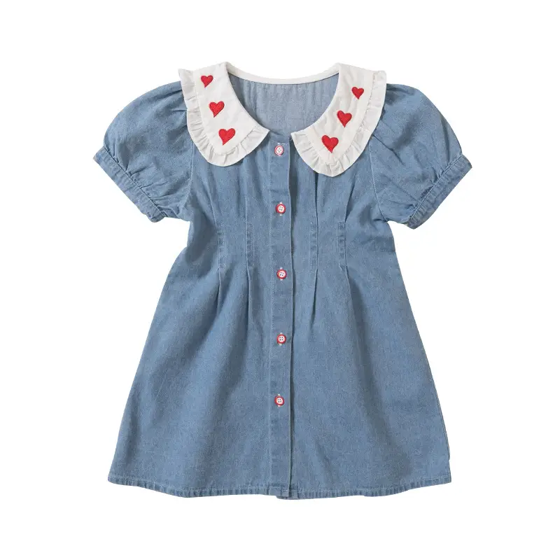 Girls Denim Skirt Blue Heart Collar Medium Small - Image 6