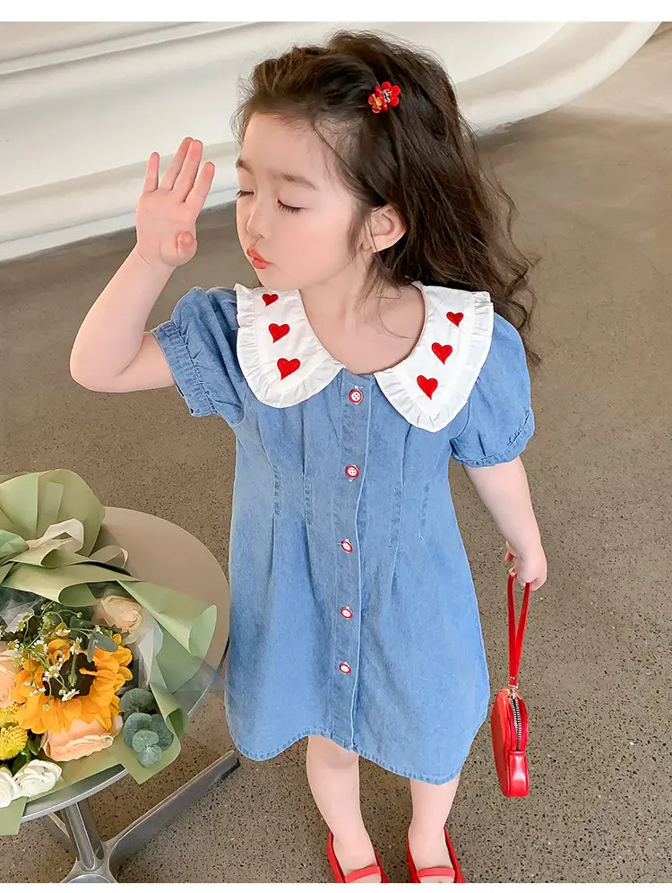 Girls Denim Skirt Blue Heart Collar Medium Small — feature 10