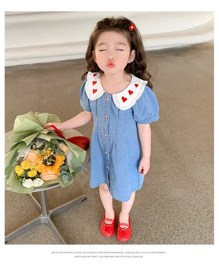 Girls Denim Skirt Blue Heart Collar Medium Small — feature 14