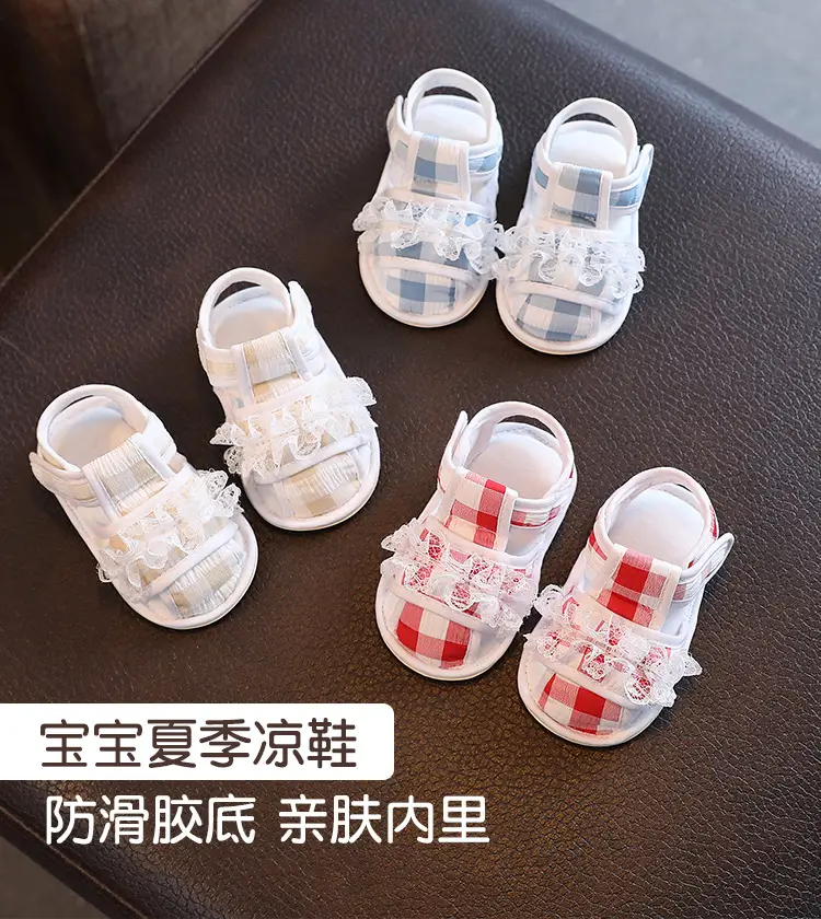 Baby Sandals Red White Checkered Knitted Soft Rubber — feature 1