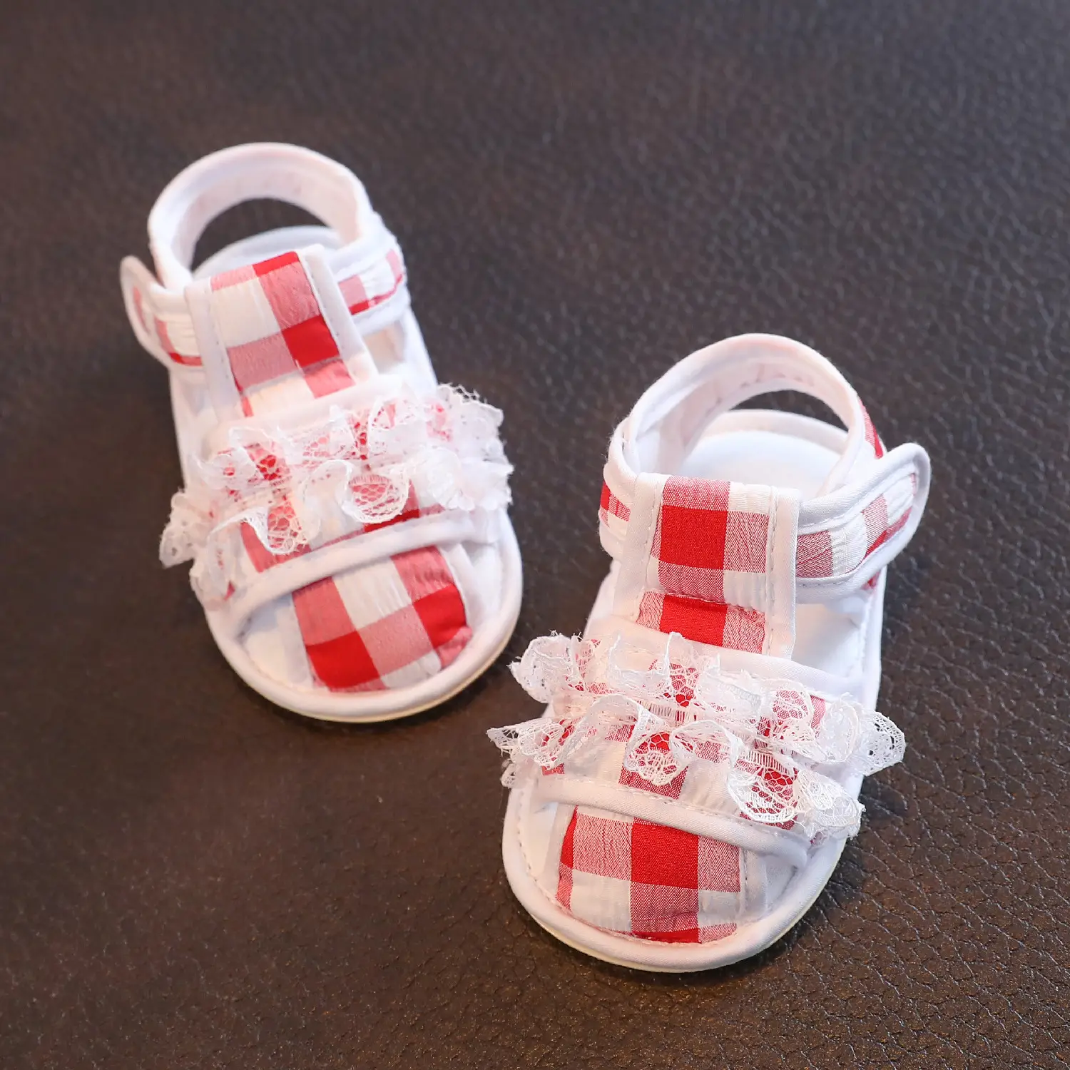 Baby Sandals Red White Checkered Knitted Soft Rubber — feature 10