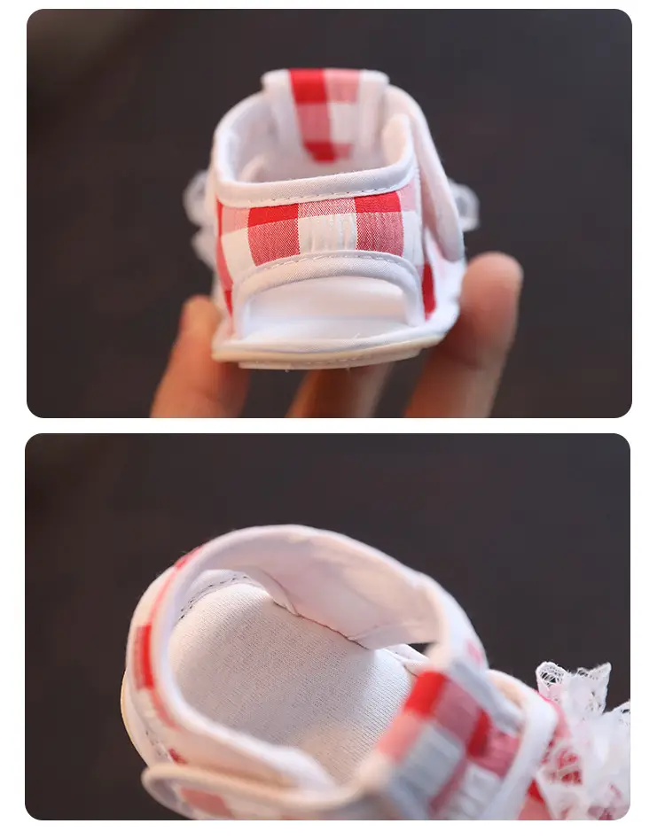 Baby Sandals Red White Checkered Knitted Soft Rubber — feature 11