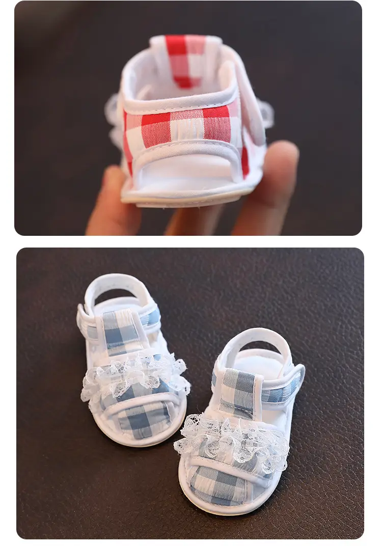 Baby Sandals Red White Checkered Knitted Soft Rubber — feature 12