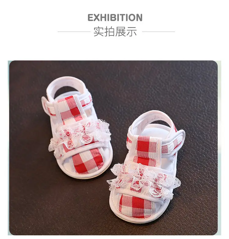 Baby Sandals Red White Checkered Knitted Soft Rubber — feature 9