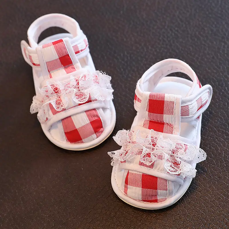 Baby Sandals Red White Checkered Knitted Soft Rubber