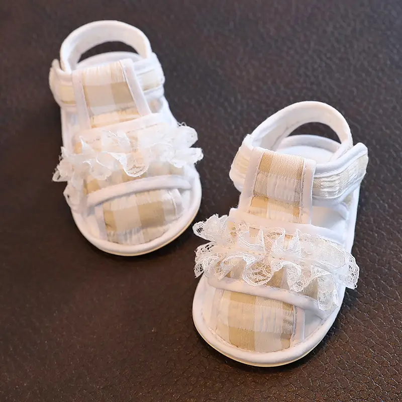 Baby Sandals Red White Checkered Knitted Soft Rubber