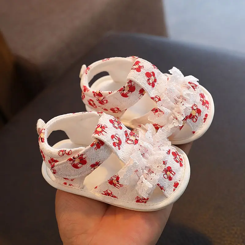 Baby Sandals Red White Checkered Knitted Soft Rubber