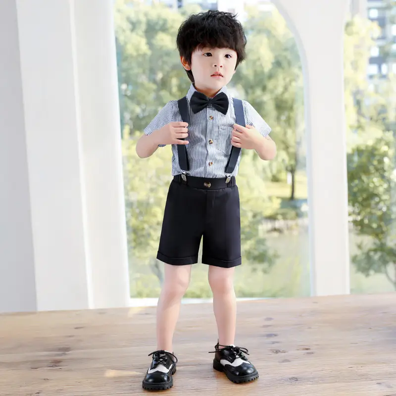 Boys Suspenders Suit Summer Shorts Shirt Set
