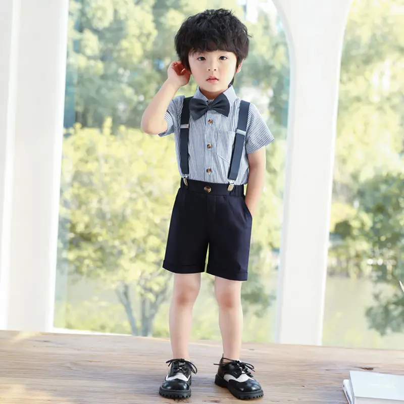 Boys Suspenders Suit Summer Shorts Shirt Set