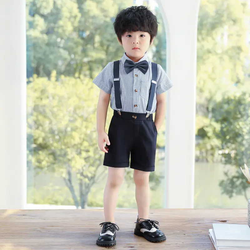 Boys Suspenders Suit Summer Shorts Shirt Set