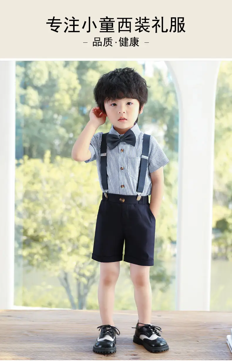 Boys Suspenders Suit Summer Shorts Shirt Set — feature 1