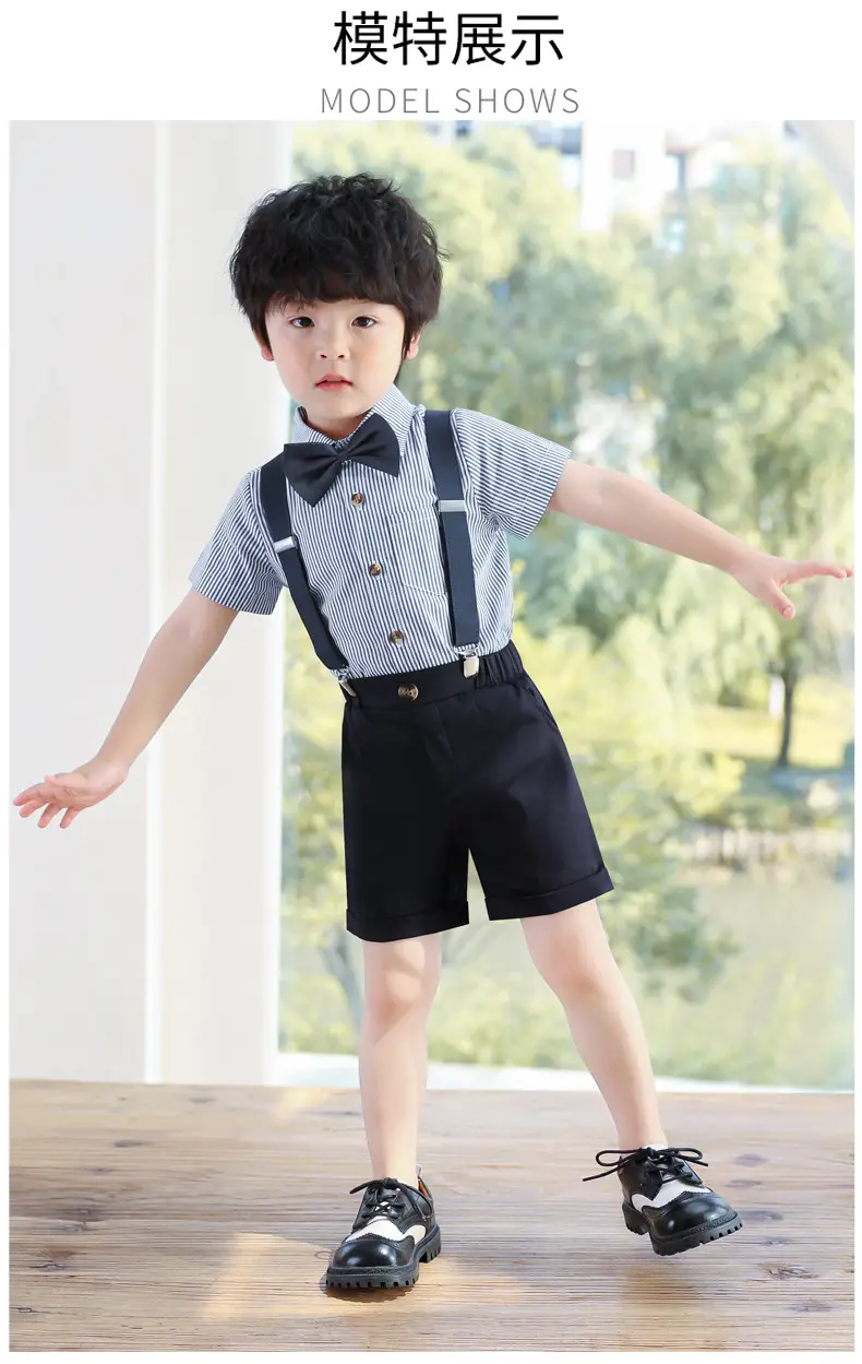 Boys Suspenders Suit Summer Shorts Shirt Set — feature 11