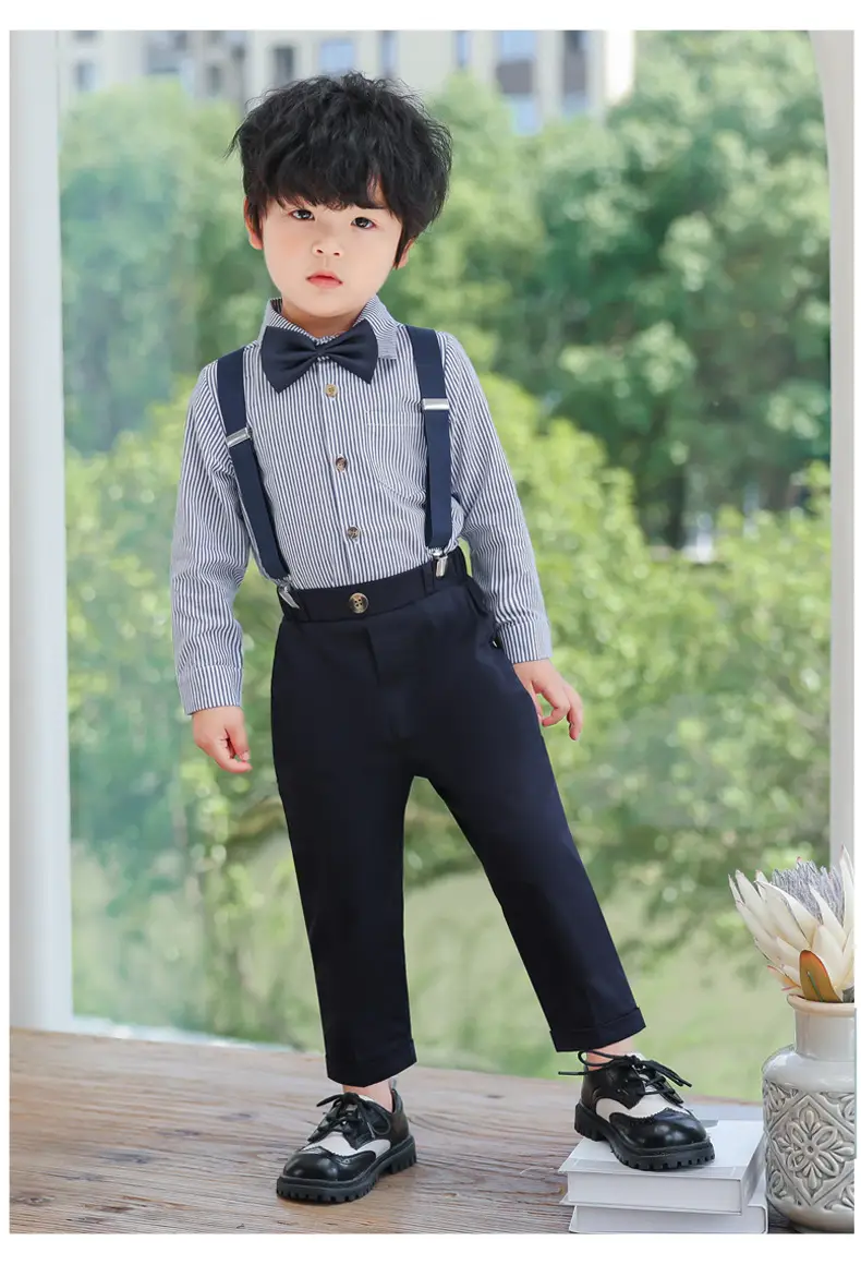 Boys Suspenders Suit Summer Shorts Shirt Set — feature 12