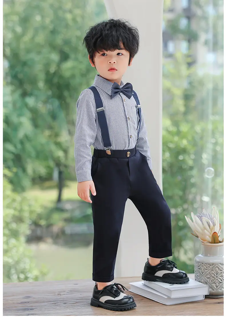 Boys Suspenders Suit Summer Shorts Shirt Set — feature 16