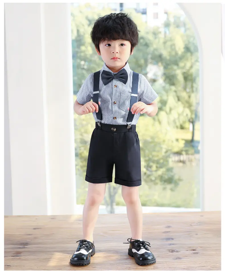 Boys Suspenders Suit Summer Shorts Shirt Set — feature 6
