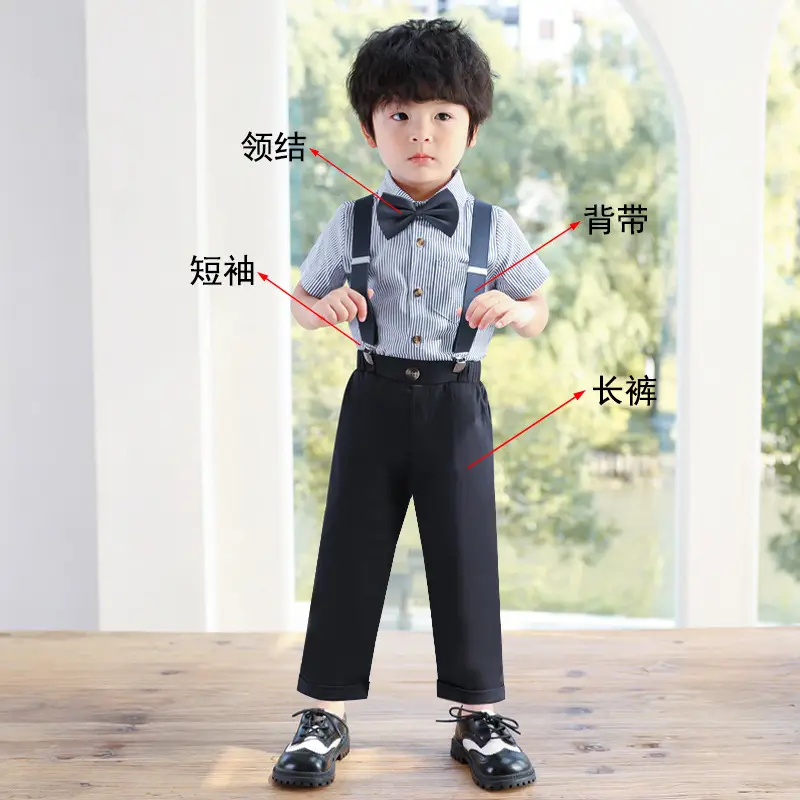 Boys Suspenders Suit Summer Shorts Shirt Set