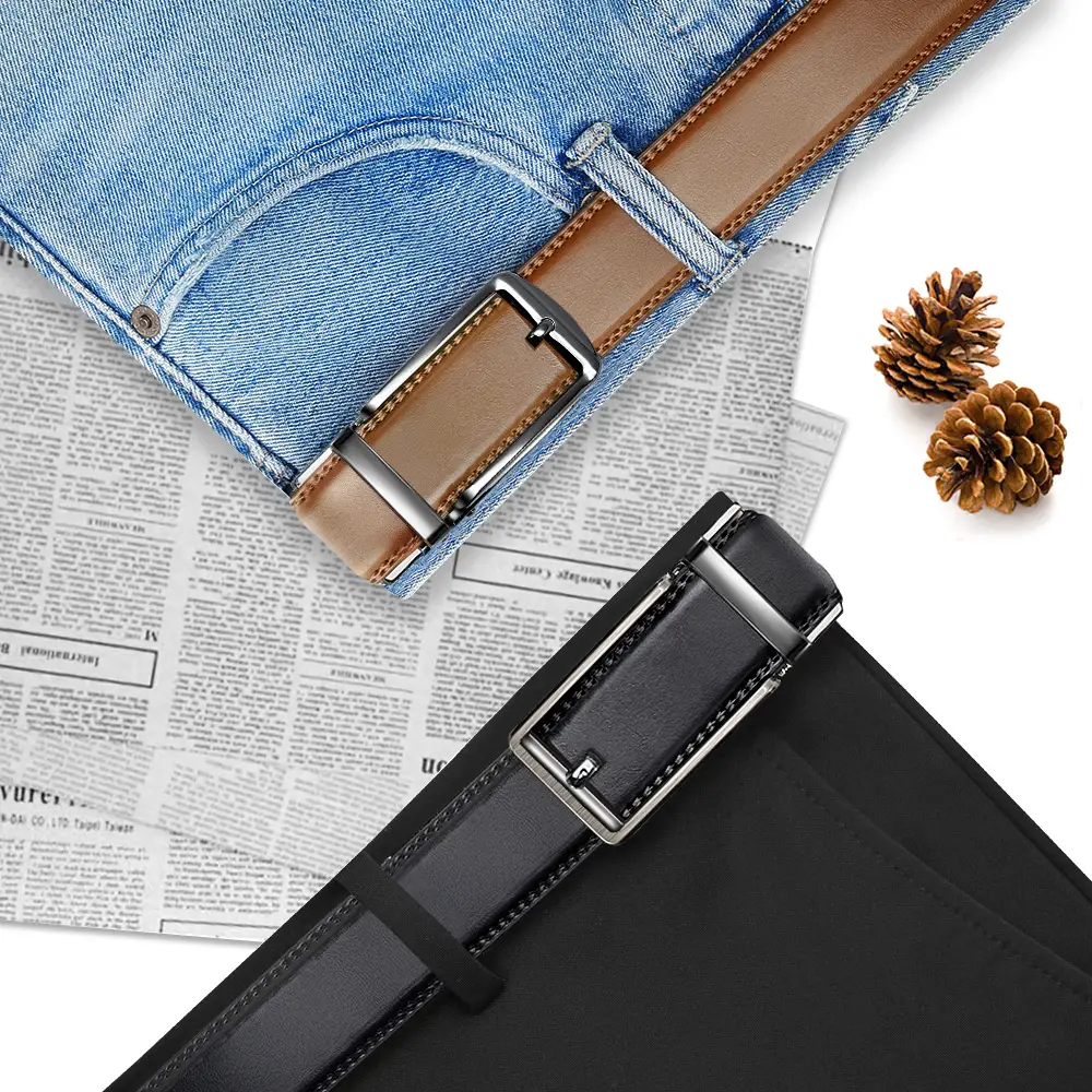 Men's Real Cowhide Belt with Automatic Buckle Black - Image 5