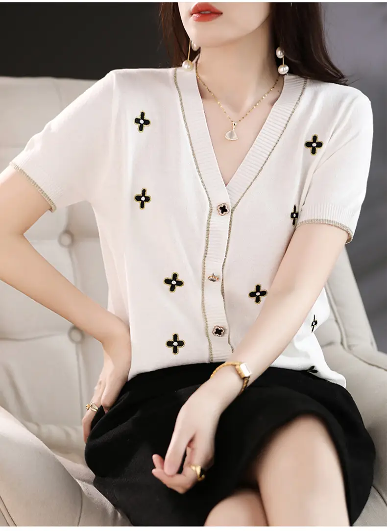 Black V-Neck Knitted Cardigan Women Summer Wear — feature 10