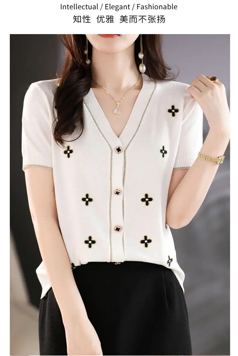 Black V-Neck Knitted Cardigan Women Summer Wear — feature 11