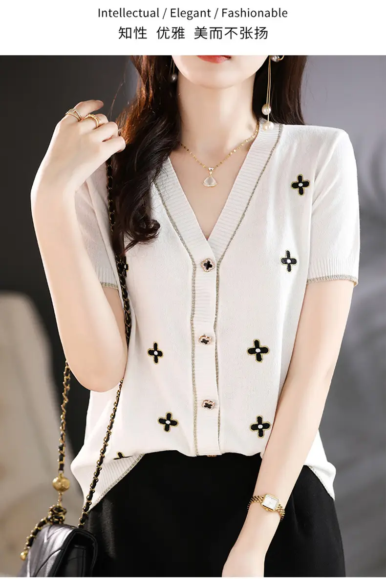 Black V-Neck Knitted Cardigan Women Summer Wear — feature 9