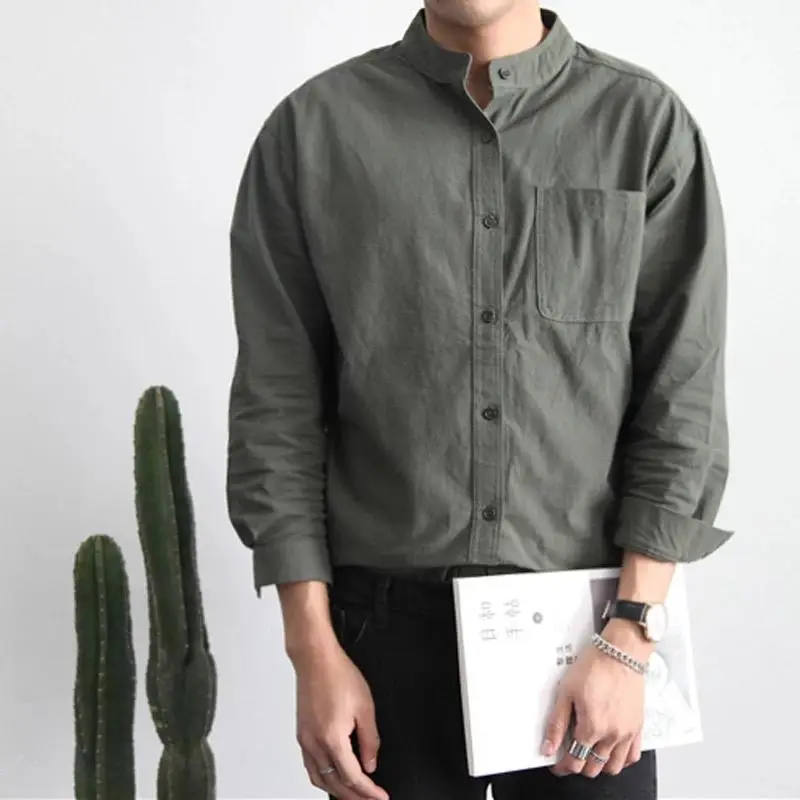 Men's Grey Linen Button-Up Shirt with Chest Pocket - Image 5