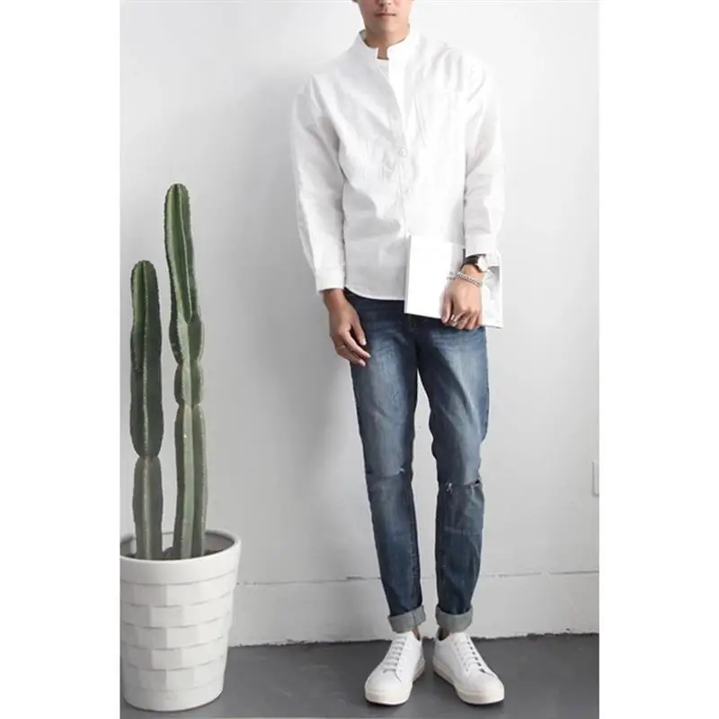 Men's Grey Linen Button-Up Shirt with Chest Pocket - Image 7
