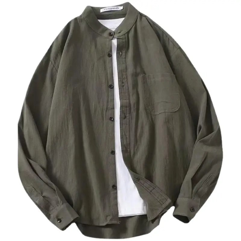 Men's Grey Linen Button-Up Shirt with Chest Pocket - Image 8