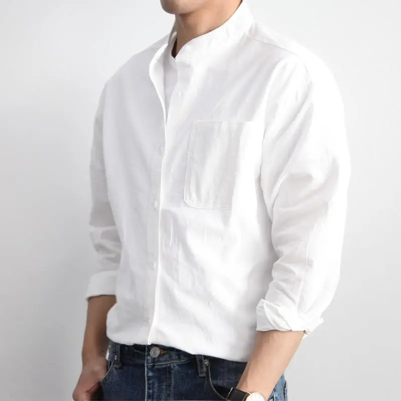 Men's Grey Linen Button-Up Shirt with Chest Pocket - Image 2
