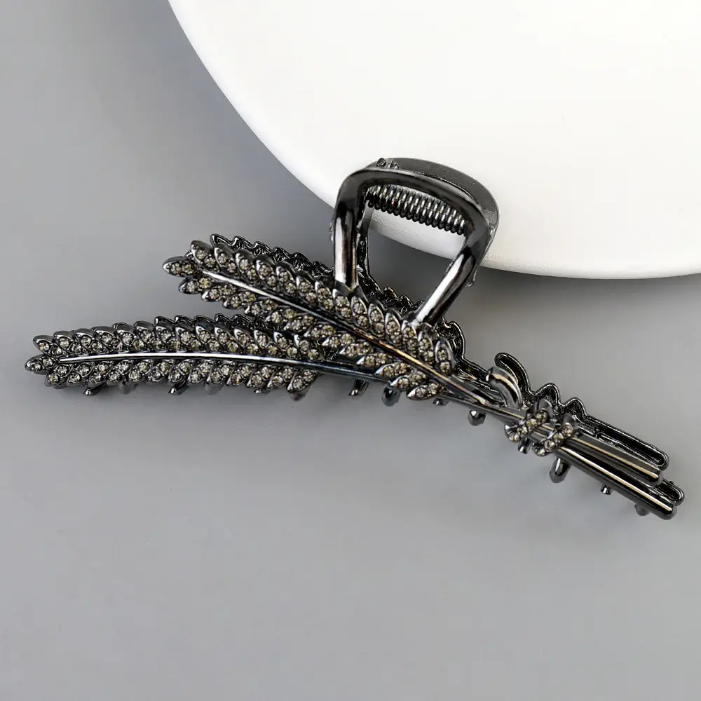 Large Rhinestone Hair Clip for Women, Feather Design - Image 3