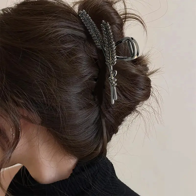 Large Rhinestone Hair Clip for Women, Feather Design — feature 1