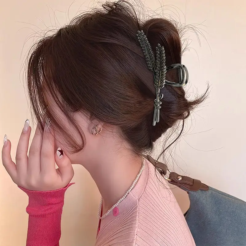 Large Rhinestone Hair Clip for Women, Feather Design — feature 2