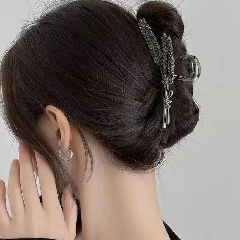 Large Rhinestone Hair Clip for Women, Feather Design — feature 3