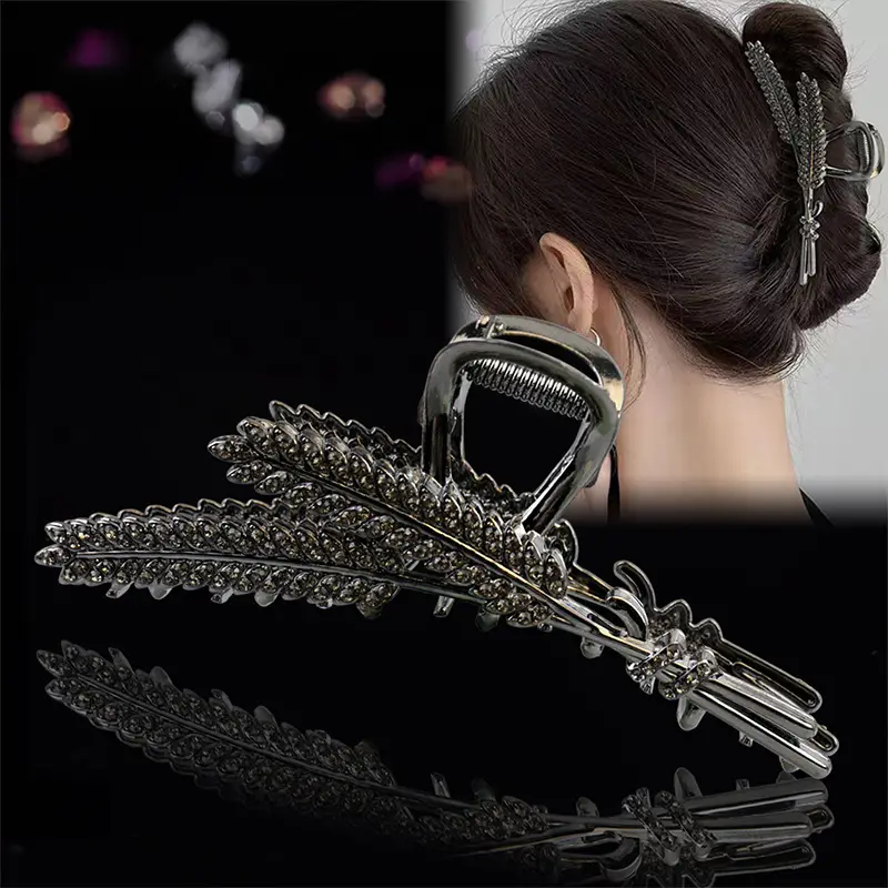 Large Rhinestone Hair Clip for Women, Feather Design — feature 5