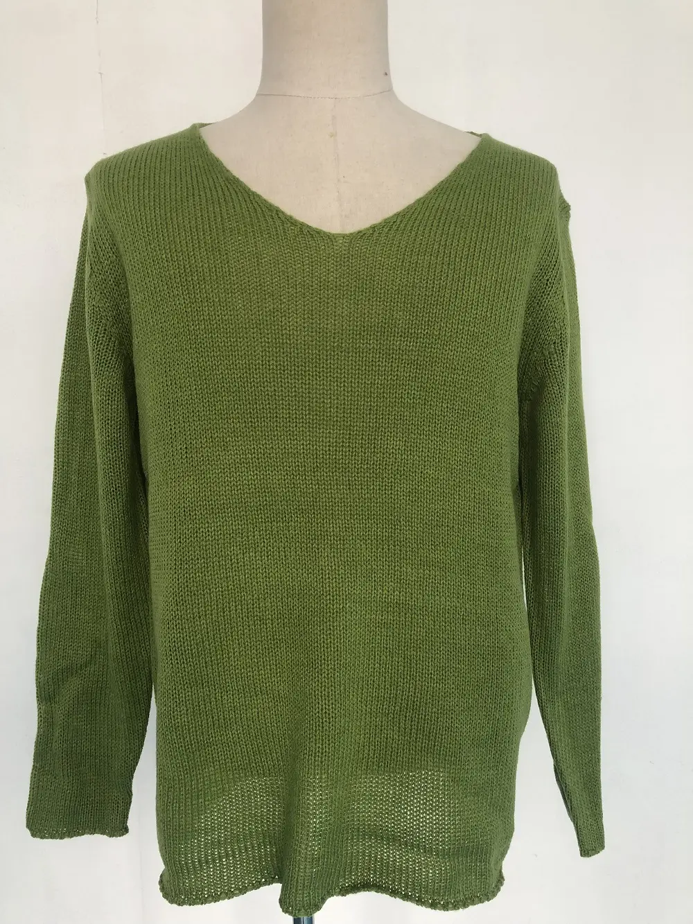 Men's Green Knitted V Neck Long Sleeve Pullover Large — feature 12