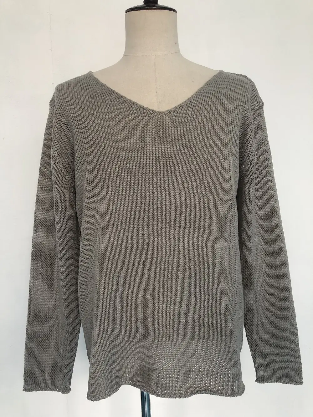 Men's Green Knitted V Neck Long Sleeve Pullover Large — feature 13