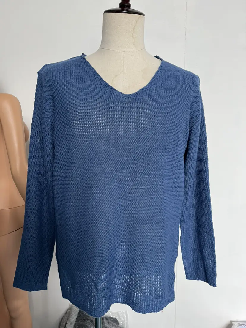 Men's Green Knitted V Neck Long Sleeve Pullover Large — feature 3