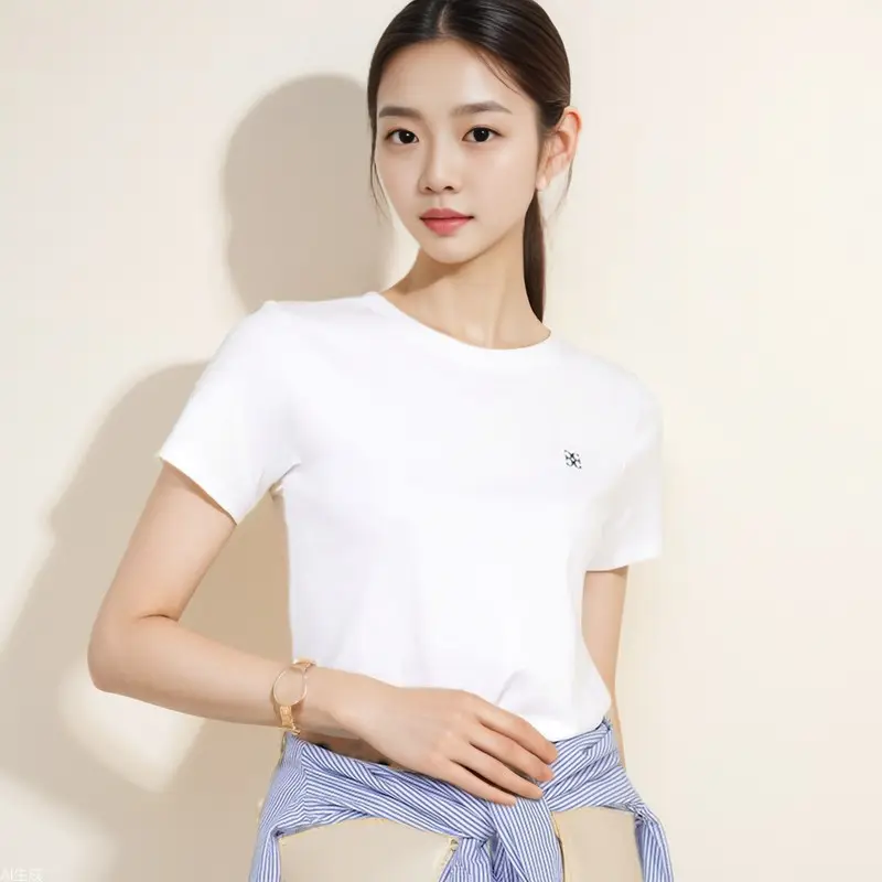 Women's Pure Cotton Embroidered T-Shirt White Slim Fit - Image 3